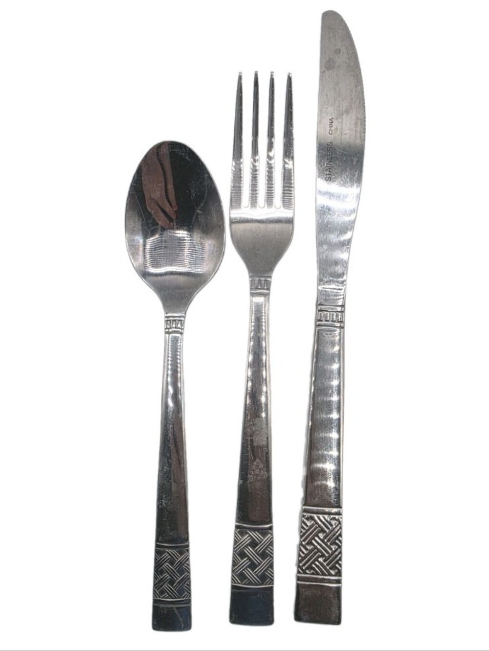 Basket Weave Silverware Set of 3 Stainless Steel Flatware Fork Knife Spoon Eat